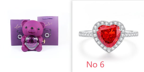 Eternal Rose Teddy Bear Gifts Box With Necklace Rotate Rose Jewelry Box Valentine Wedding Storage Gift Case For Women Girlfriend - Serenity Spaces