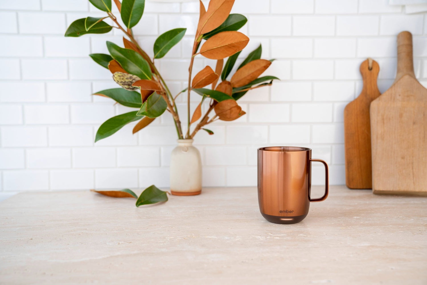 Temperature Control Smart Mug 2, 14 Oz, Copper, up to 1.5 - Hr Battery Life - App Controlled Heated Coffee/Tea Mug - Improved Design - Serenity Spaces