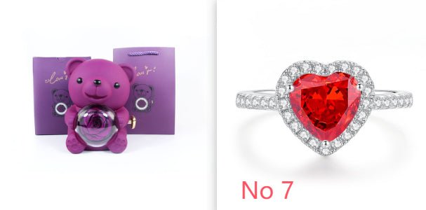 Eternal Rose Teddy Bear Gifts Box With Necklace Rotate Rose Jewelry Box Valentine Wedding Storage Gift Case For Women Girlfriend - Serenity Spaces