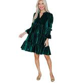Long Sleeve Skirt Velvet Cake Dresses With Puffy Sleeves And V - Neck Mini Skirt Elegant Short Dress For Women New Year Party Clothing - Serenity Spaces