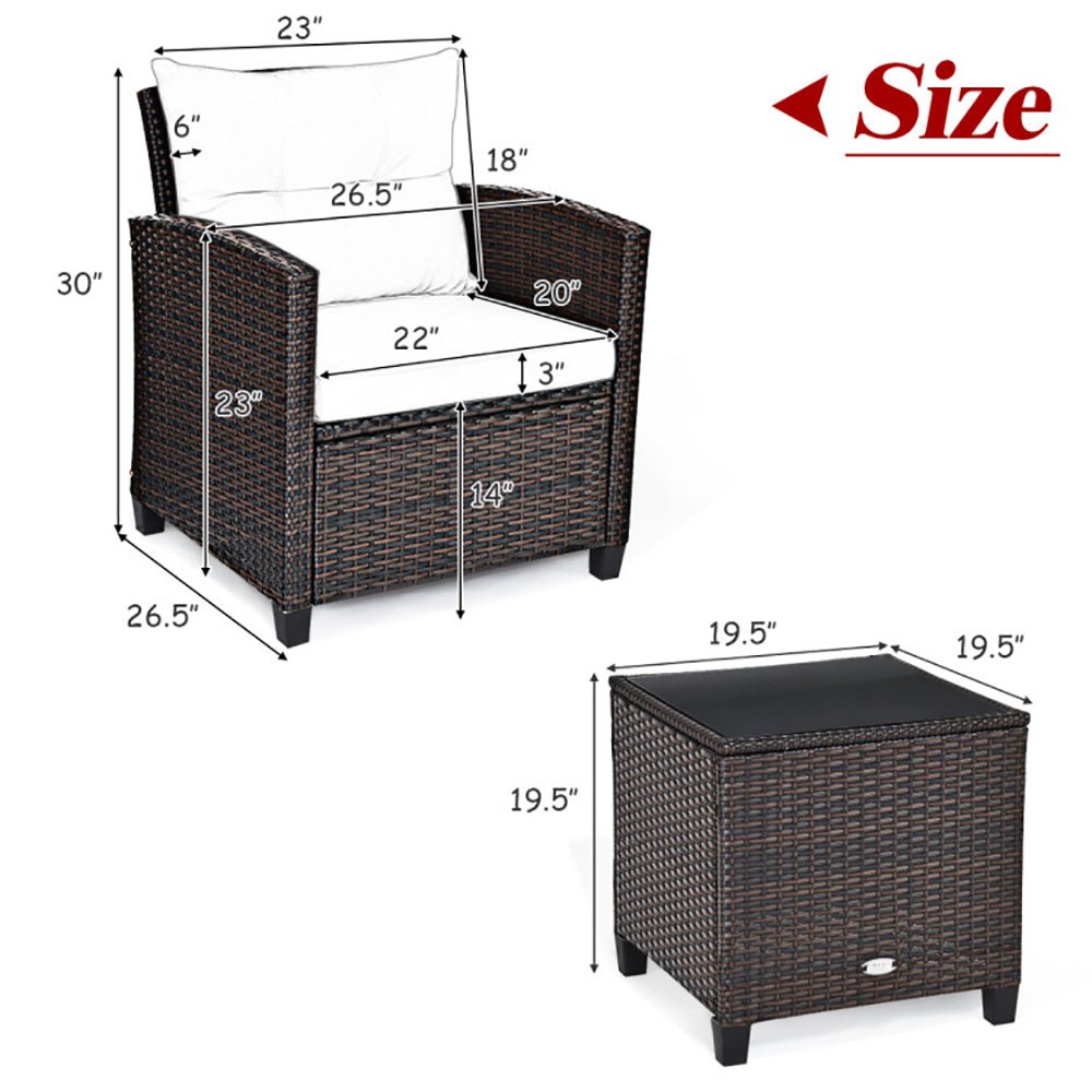 3 Pieces Rattan Patio Furniture Set With Washable Cushion - Serenity Spaces