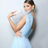 Blue One - shoulder Feather Wedding Dress - Serenity Spaces
