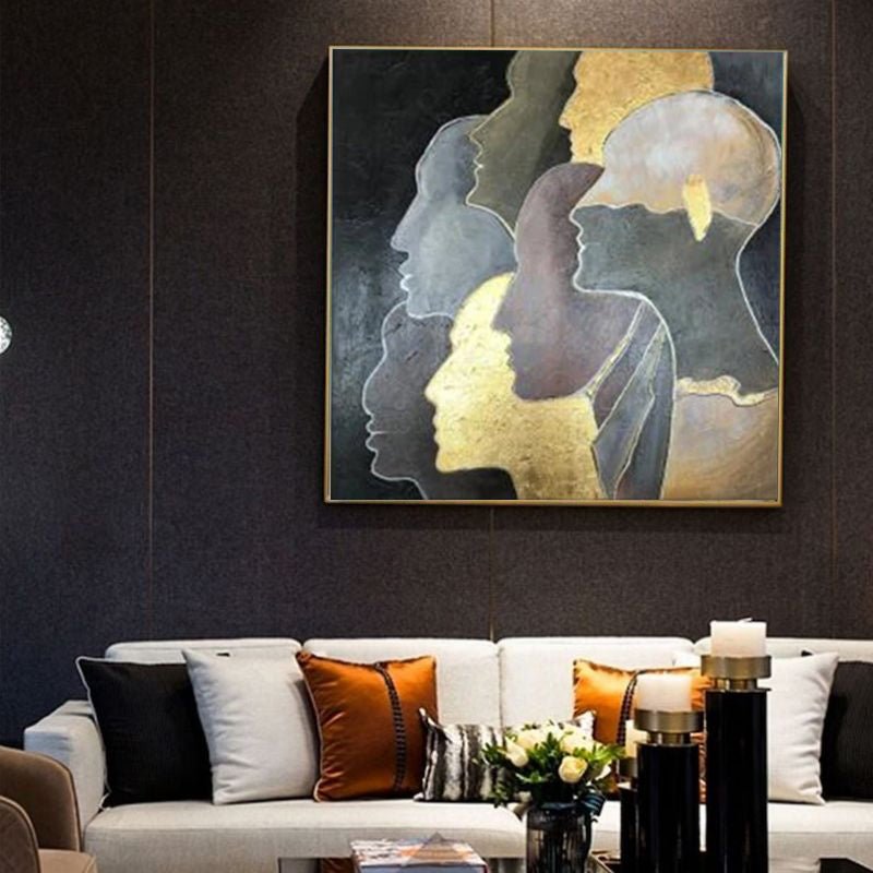 Handmade Oil Painting Canvas Wall Art Decoration Modern Light Luxury Golden Portrait Abstract Home Living Room Decor Rolled Frameless Unstretched Painting - Serenity Spaces