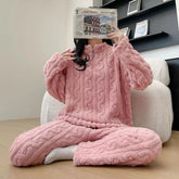 Autumn And Winter Zippered Fleece - lined Thick Coral Pajamas Loungewear Sleepwear - Serenity Spaces