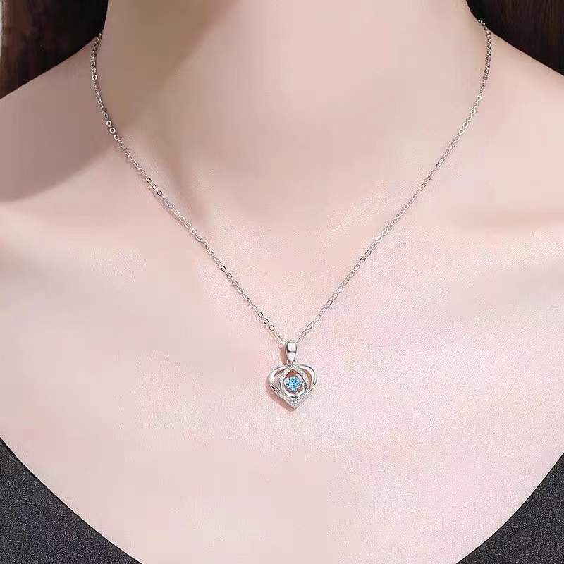 S925 Beating Heart - shaped Necklace Women Luxury Love Rhinestones Necklace Jewelry Gift For Valentine&