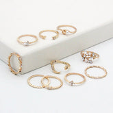 Bohemian Fashion Star Moon Love Pearl Leaf 10 - Piece Ring - Serenity Spaces