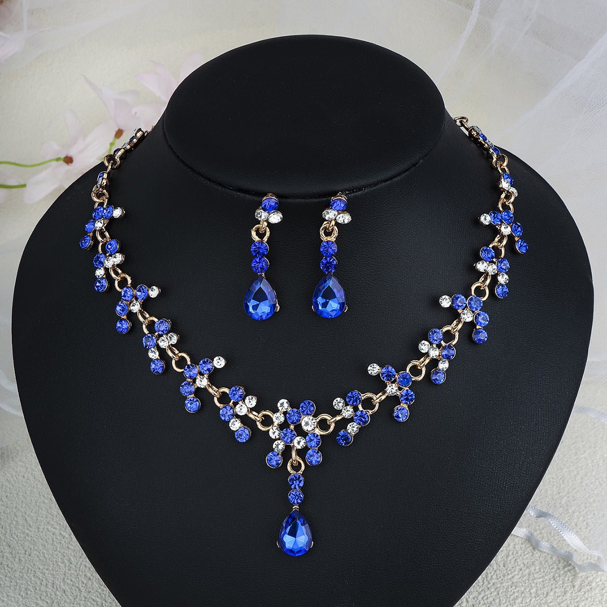 Rhinestone Pearl Earrings And Necklace Set Women - Serenity Spaces