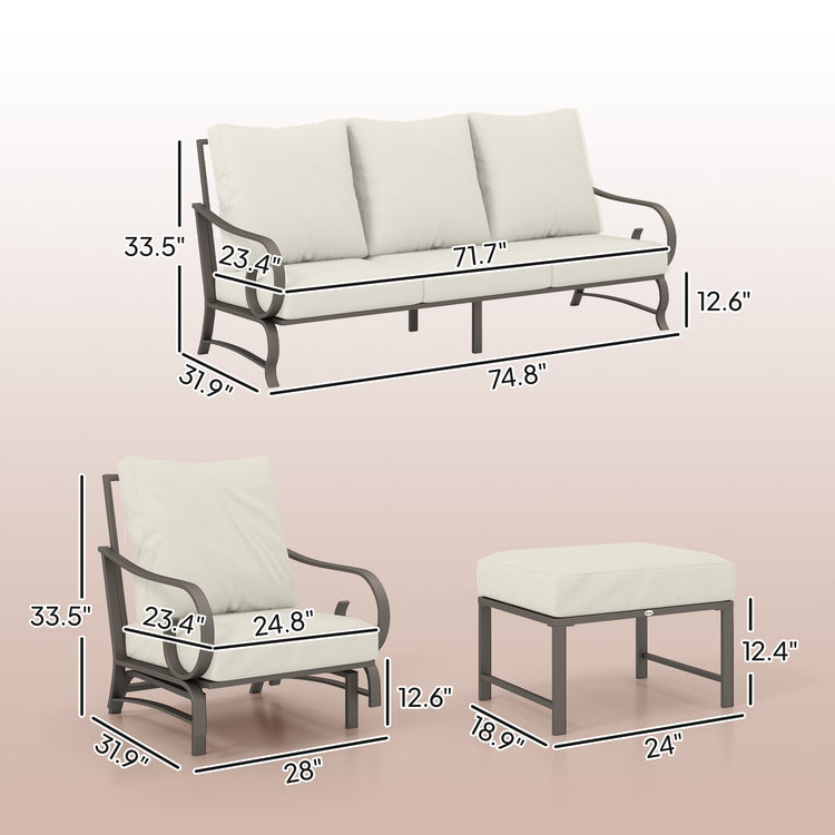 5 Piece Backyard Patio Furniture Set, Outdoor Furniture Set With 2 Rocking Chairs, 3 - Seat Sofa, And 2 Ottomans, Beige - Serenity Spaces