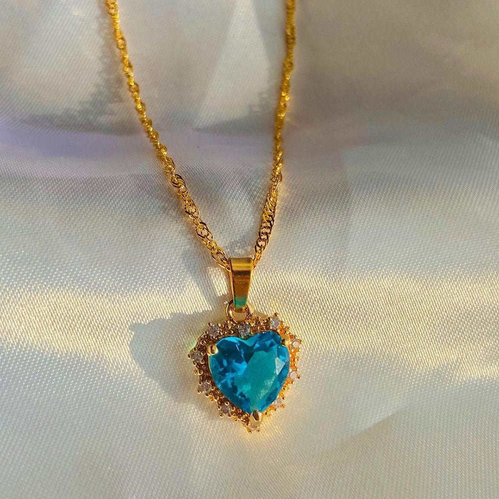 Colorful Rhinestones Heart - shped Necklace Love Gold Clavicle Chain Ins Personalized Jewelry For Women Valentine&
