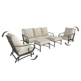 5 Piece Backyard Patio Furniture Set, Outdoor Furniture Set With 2 Rocking Chairs, 3 - Seat Sofa, And 2 Ottomans, Beige - Serenity Spaces