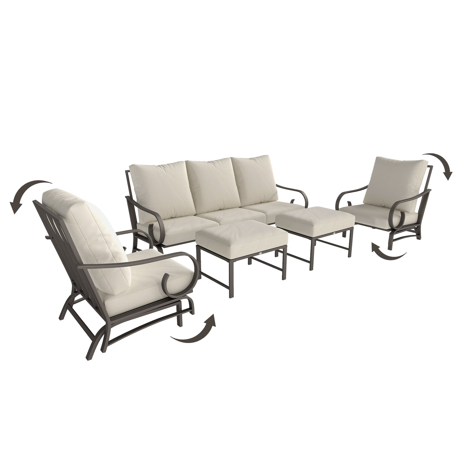 5 Piece Backyard Patio Furniture Set, Outdoor Furniture Set With 2 Rocking Chairs, 3 - Seat Sofa, And 2 Ottomans, Beige - Serenity Spaces
