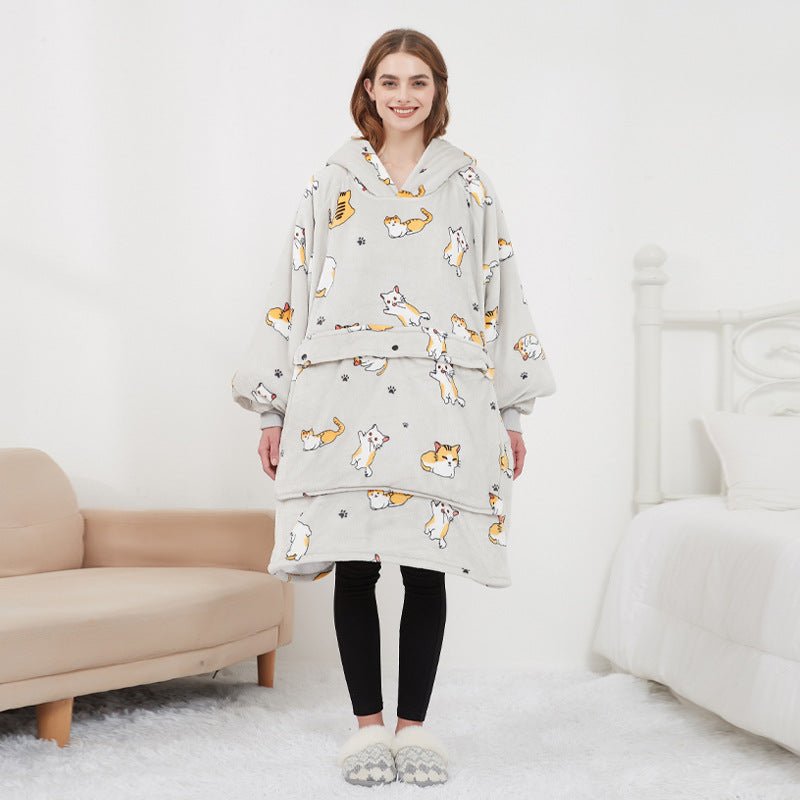 USB Heated Wearable Blanket Oversized Lazy Hoodie With Large Heating Area Back Cozy Warm Sherpa Hoodie Blanket No Battery Pack - Serenity Spaces
