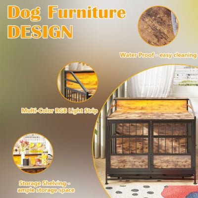 Multi - function Furniture Style Dog Crates With Storage, Dog Crate Furniture Large Wooden Dog Kennel With Double Doors, For Large Medium Dog Indoor, Brown - Serenity Spaces