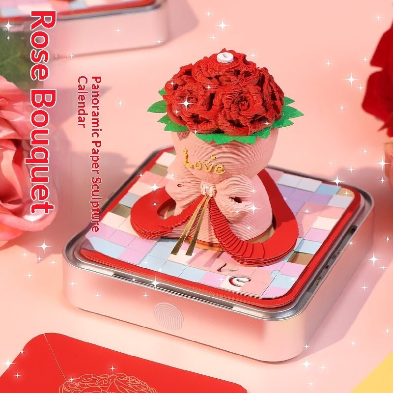 Paper Sculpture Calendar Rose 3D Sticky Notes Desktop Ornament - Serenity Spaces