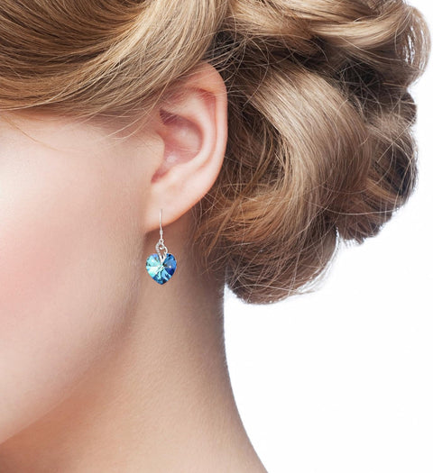 Austrian Crystal Heart Drop Dangle Earrings for Women Sterling Silver Heart Earrings Christmas Gift Birthday Gift Anniversary Jewelry Gift for Women