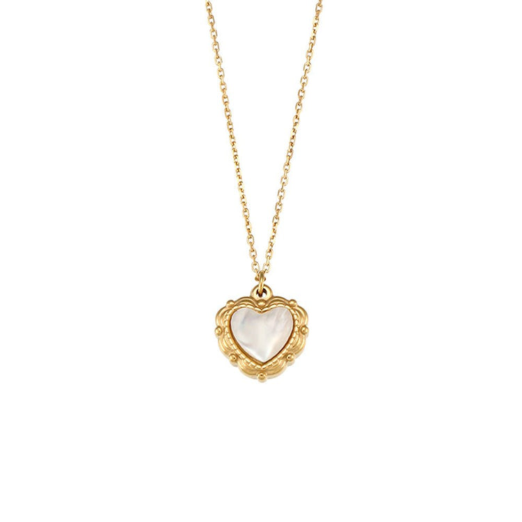 High - grade Love Light Luxury Pendant Jewelry Stainless Steel 18k Gold Plating Vintage Shell Love Necklace - Serenity Spaces
