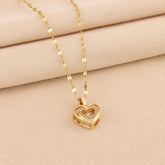 Double - layer Love Necklace With Rhinestones Titanium Steel Pendant Fashion Jewelry Woman Valentines Day Gift - Serenity Spaces