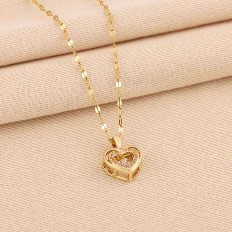 Double - layer Love Necklace With Rhinestones Titanium Steel Pendant Fashion Jewelry Woman Valentines Day Gift - Serenity Spaces