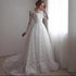 Embroidered Long Sleeve Trailing Wedding Dress - Serenity Spaces