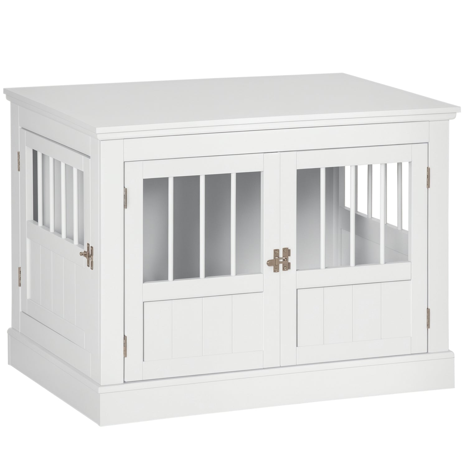 Wooden Dog Crate End Table, Dog Crate Furniture with Triple Doors, Puppy Crate for Small Dogs Indoor Use, White - Serenity Spaces