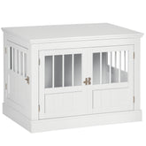 Wooden Dog Crate End Table, Dog Crate Furniture with Triple Doors, Puppy Crate for Small Dogs Indoor Use, White - Serenity Spaces