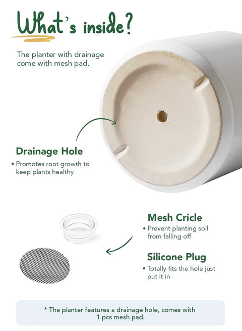 12" Ceramic Plant Pot, Large Indoor Outdoor Planter for Plants, Mid-Century Modern White Flower Pot with Drainage Hole and Plug (Plant Not Included)