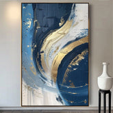 Luxury Handmade Abstract Oil Painting Wall Art Modern Golden Blue Minimalist Texture Canvas Mural For Living Room Decor Frameless - Serenity Spaces