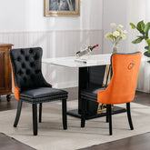 AA Furniture, Nikki Collection Modern, High End Tufted Solid Wood Contemporary PU And Velvet Upholstered Dining Chair With Wood Legs Nailhead Trim 2Pcs Set Black Orange, SW2101BO - Serenity Spaces
