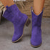 Pointed Toe Western Boots Fashion Retro Embroidered Chunky Square - heeled Mid - calf Boot For Women - Serenity Spaces