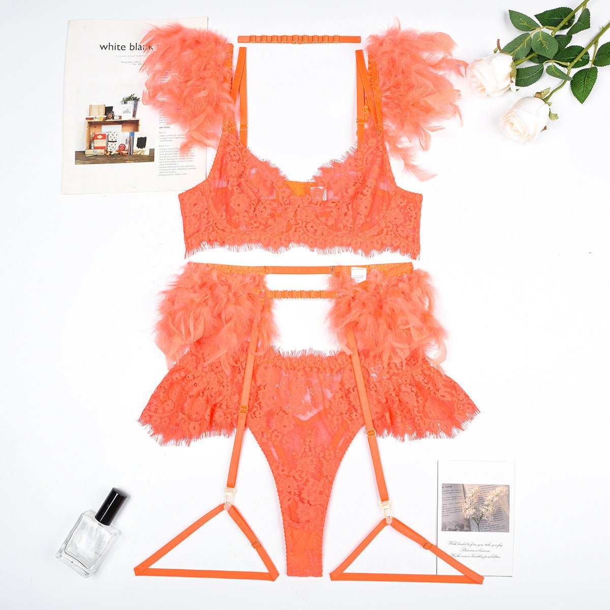 Feather Sexy Lingerie Lace Women Underwear Bra Panty - Serenity Spaces