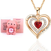 Eternal Rose Teddy Bear Gifts Box With Necklace Rotate Rose Jewelry Box Valentine Wedding Storage Gift Case For Women Girlfriend - Serenity Spaces