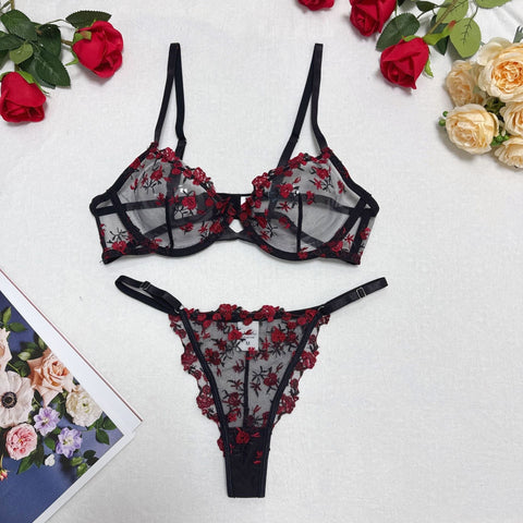 Lace Steel Bracket Transparent Mesh Sexy Lingerie Set