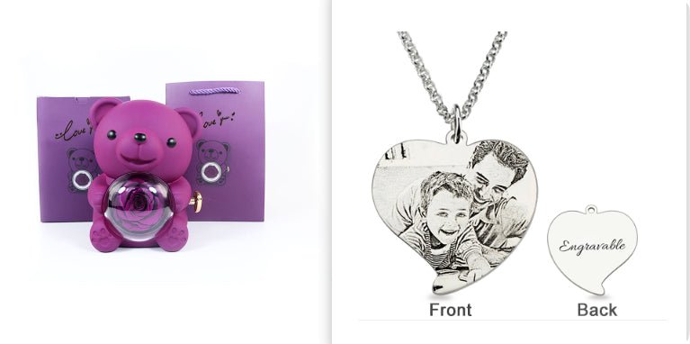 Rotating Bear Gift Box Rose Jewelry Box - Serenity Spaces