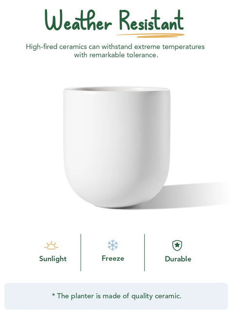 10" Ceramic Plant Pots, Indoor Planter with Drainage Hole & Plug, Ceramic Planter for Outdoor Decorative, White Planter