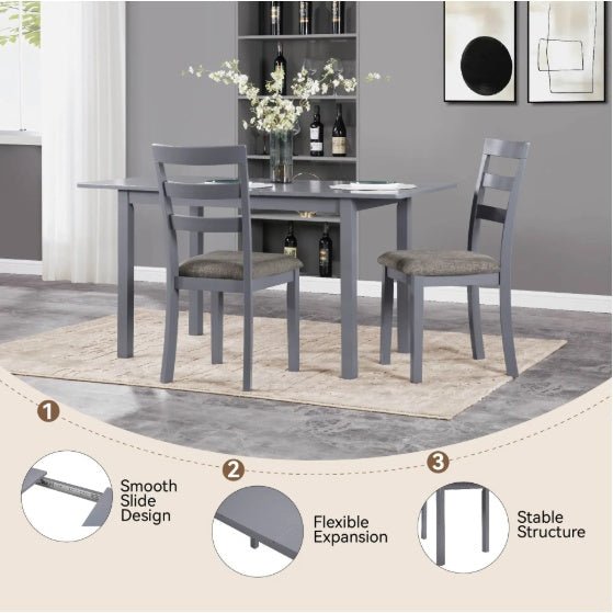 59 Extendable Dining Table, Modern House Dining Room Table For 4 - 8, Wooden Kitchen Table , Dining Room, Working Office, Home Living Room Furniture For Small Space, Dark Gray - Serenity Spaces