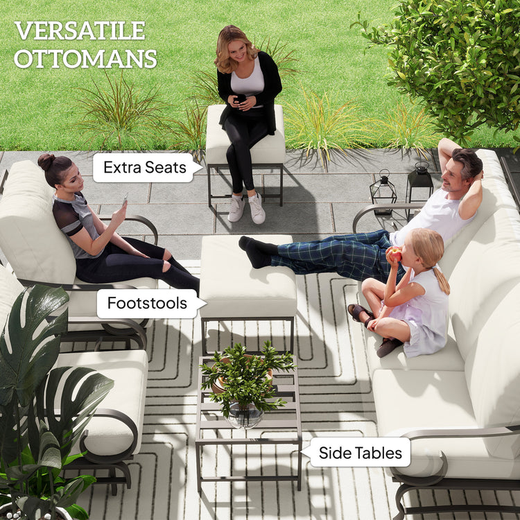5 Piece Backyard Patio Furniture Set, Outdoor Furniture Set With 2 Rocking Chairs, 3 - Seat Sofa, And 2 Ottomans, Beige - Serenity Spaces
