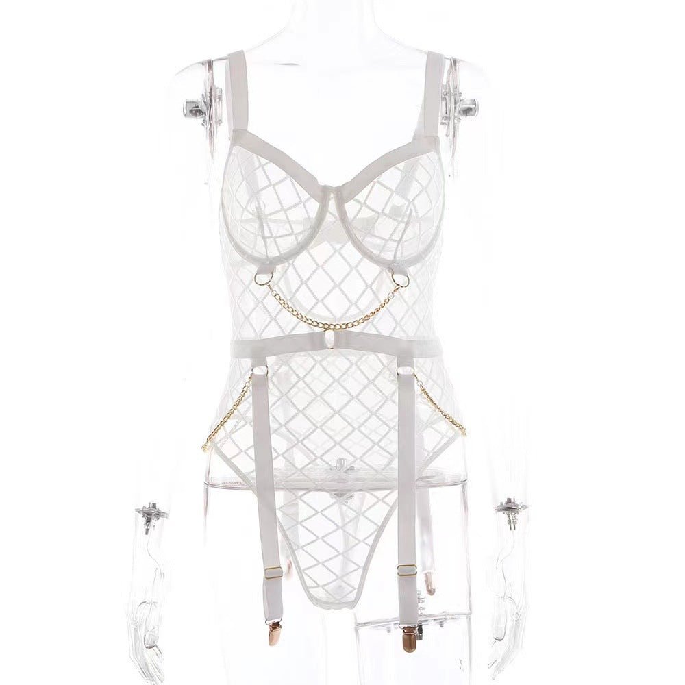 One - piece Lingerie One Piece Metal Chain Grid Passion Sexy Underwear - Serenity Spaces