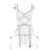 One - piece Lingerie One Piece Metal Chain Grid Passion Sexy Underwear - Serenity Spaces