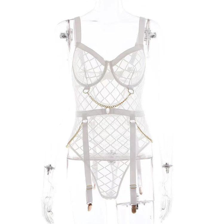 One - piece Lingerie One Piece Metal Chain Grid Passion Sexy Underwear - Serenity Spaces