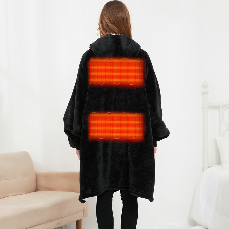 USB Heated Wearable Blanket Oversized Lazy Hoodie With Large Heating Area Back Cozy Warm Sherpa Hoodie Blanket No Battery Pack - Serenity Spaces