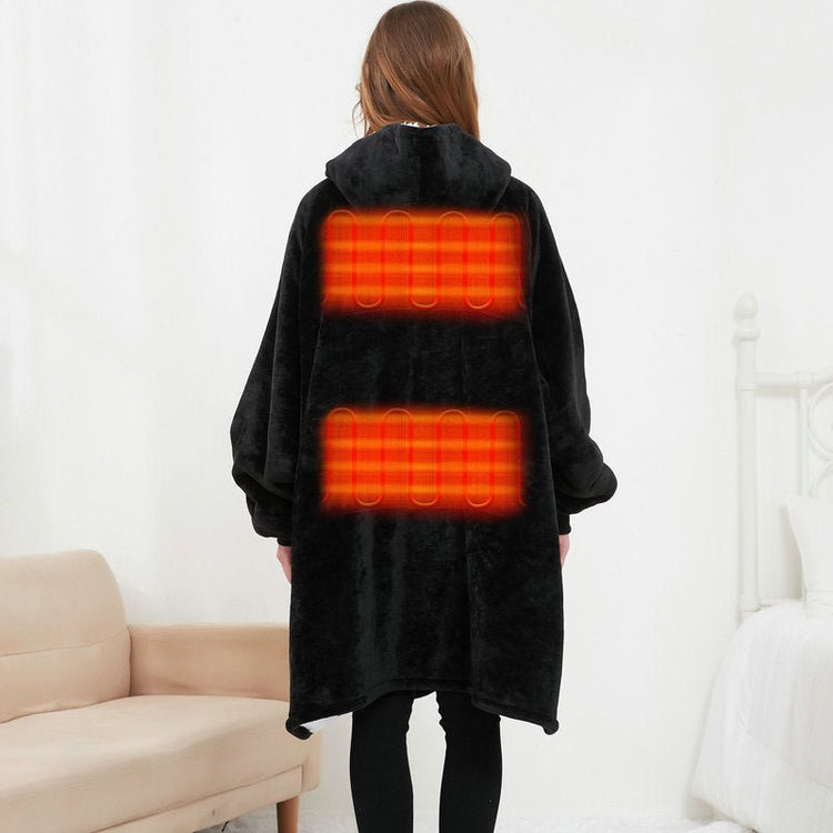 USB Heated Wearable Blanket Oversized Lazy Hoodie With Large Heating Area Back Cozy Warm Sherpa Hoodie Blanket No Battery Pack - Serenity Spaces