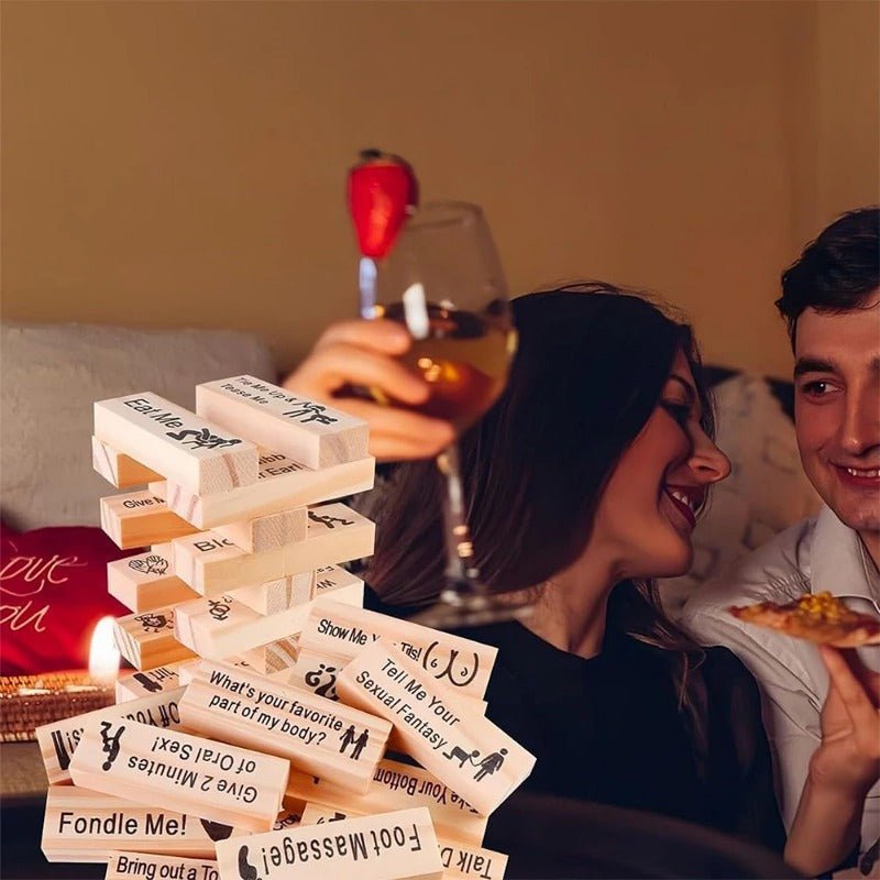 Couple Game Night Intimacy Block Tower Jenga Game Valentine Tumbling Tower Stacking Blocks Game Party Interactive Games 18 - Serenity Spaces