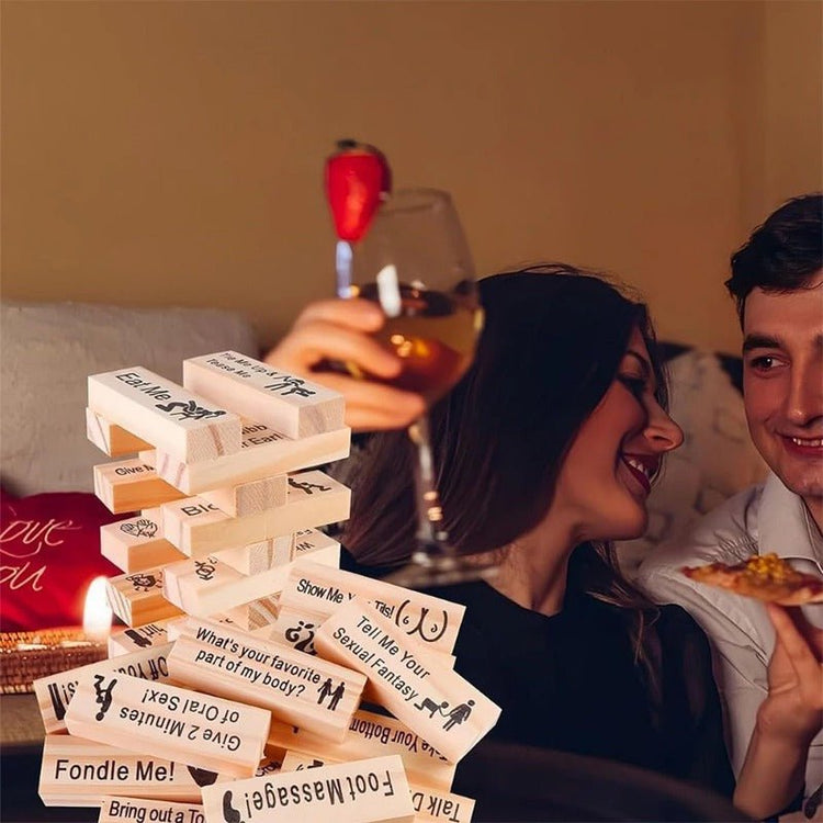 Couple Game Night Intimacy Block Tower Jenga Game Valentine Tumbling Tower Stacking Blocks Game Party Interactive Games 18 - Serenity Spaces