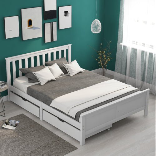 Wooden Solid White Pine Storage Bed With Drawers Bed Furniture Frame For Adults, Kids, Teenagers 4ft6 Double White 190x135cm - Serenity Spaces