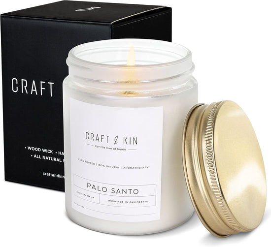 Palo Santo Fall Scented Candle | 8 Oz 45 Hour Long Lasting | Classic Soy Woodwick Fall Candles | Made with Natural Soy | Gifts for Men and Women - Serenity Spaces