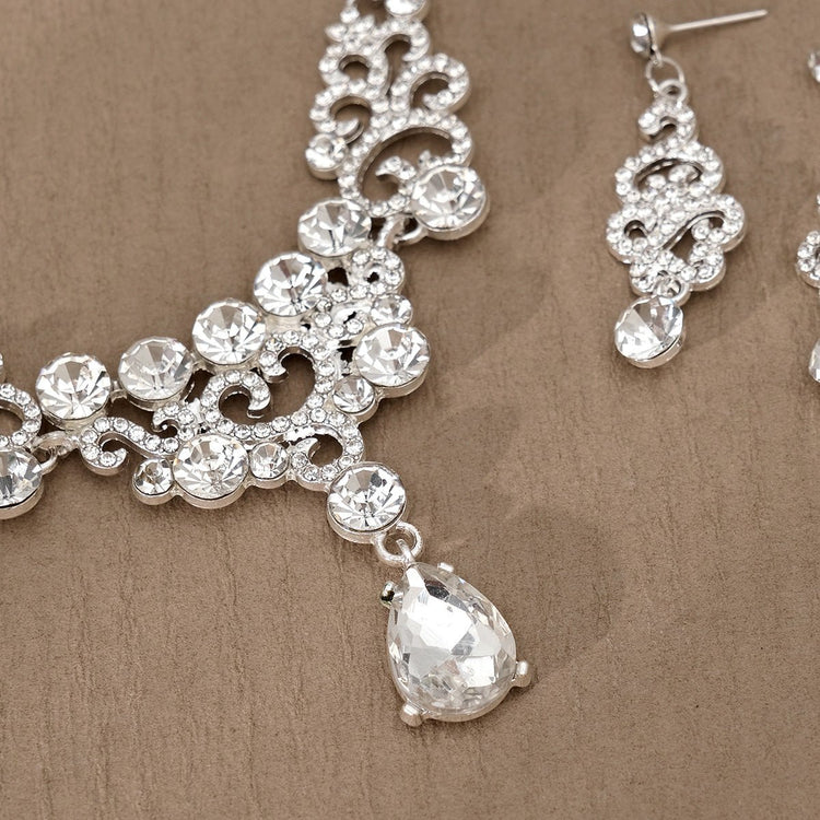 Rhinestone Pearl Earrings And Necklace Set Women - Serenity Spaces
