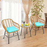 3 Pieces Rattan Furniture Set With Cushioned Chair Table - Serenity Spaces
