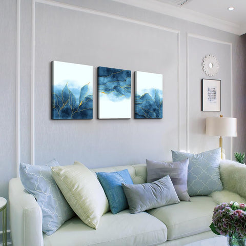 Abstract Canvas Wall Art for Living Room Bedroom Decoration Office Wall Painting,Bathroom Wall Decor Gray Blue Canvas Pictures Modern Home Decoration Wall Artwork,Fashion Wall Art 16X12 Inch/ 3 Piece