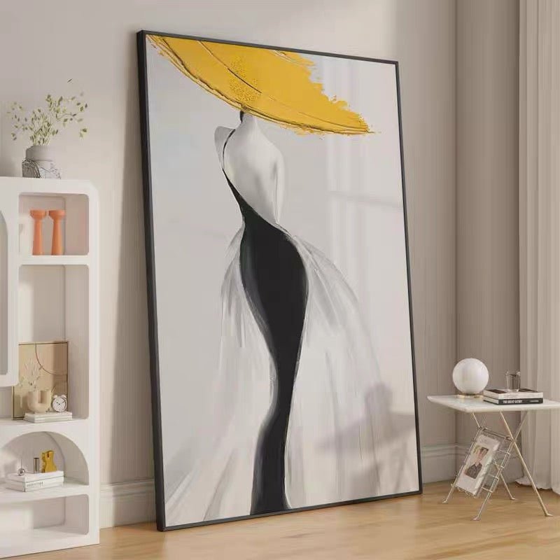 Modern Sexy Woman Yellow Hat Handmade Canvas Oil Painting Abstract Nordic Luxury Artwork Posters Living Room Canvas Wall Aesthetic Home Decor - Serenity Spaces