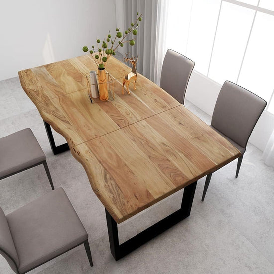 Dining Table with Solid Acacia Wood Table Top and Metal Black Table Leg for Kitchen,Dining Room Home Furniture 70.9"X35.4"X29.9"(Lxwxh) - Serenity Spaces